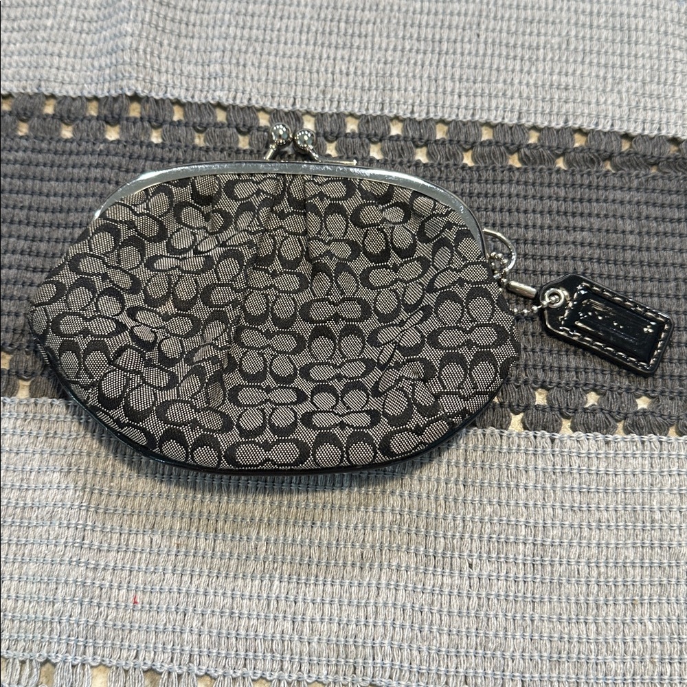 Coach Black and Gray Signature Coin Pouch